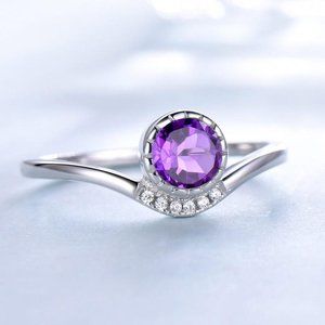ROUND 5MM AMETHYST PURPLE CUBIC ZIRCONIA RING